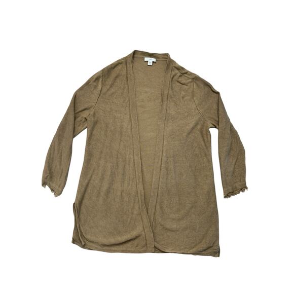 J.JILL Tan Linen Blend Fringe Open Cardigan Sweater Size Small Petite Capsule - Picture 4 of 10
